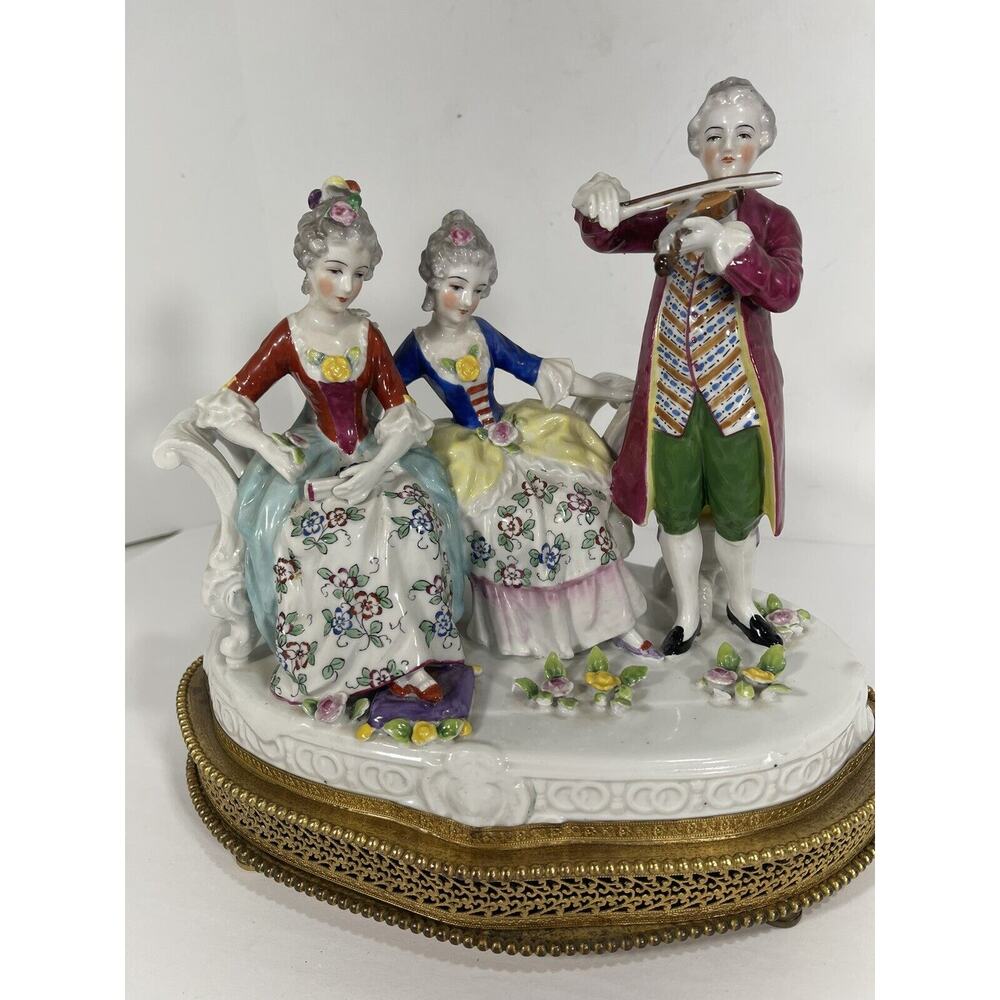 Dresden victorian scene Musical figural porcelain Violin‎ group Trio metal base